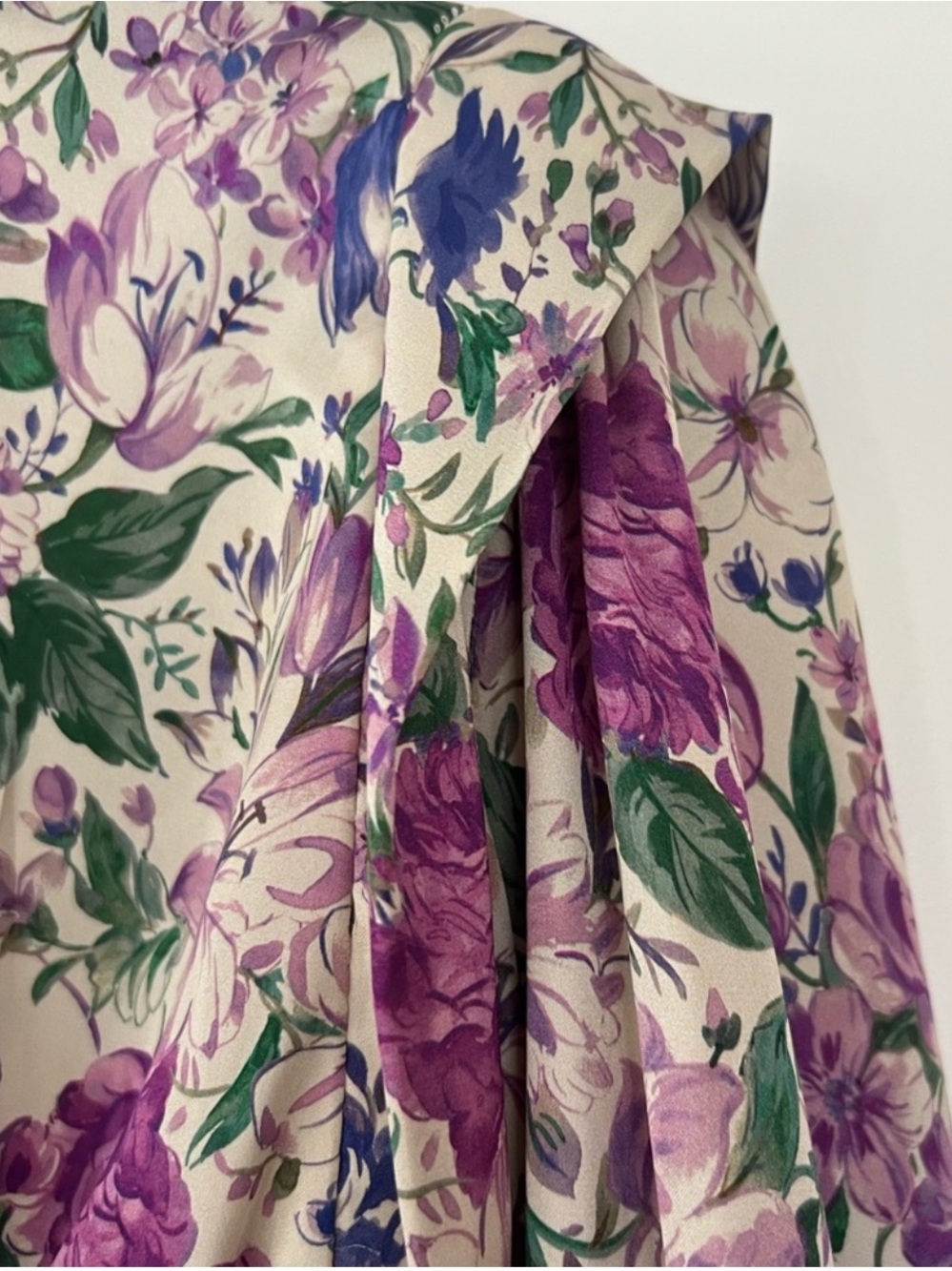 Zara Cream Floral Mini Dress with Purple & Green Print - Picture 3 of 4